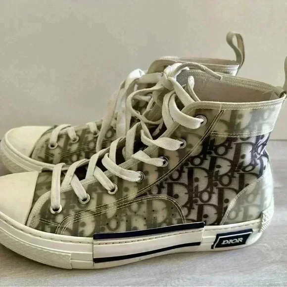 Christian Dior High Top Sneakers Oblique Canvas 40 White/gray - Picture 14 of 16